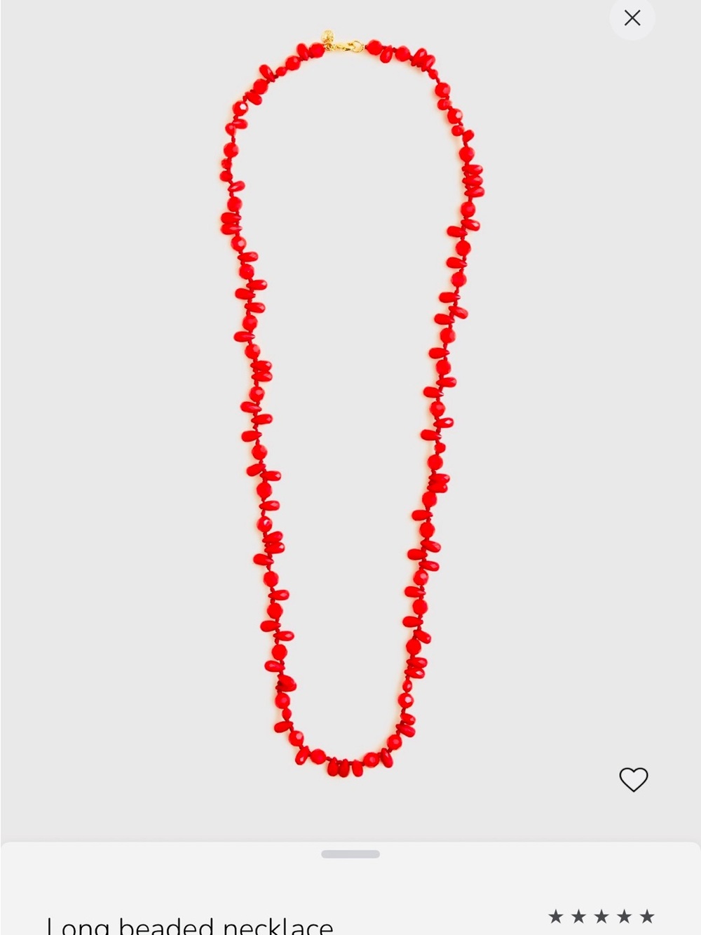 J. Crew Red Beaded Long Necklace with Gold-Tone Clasp